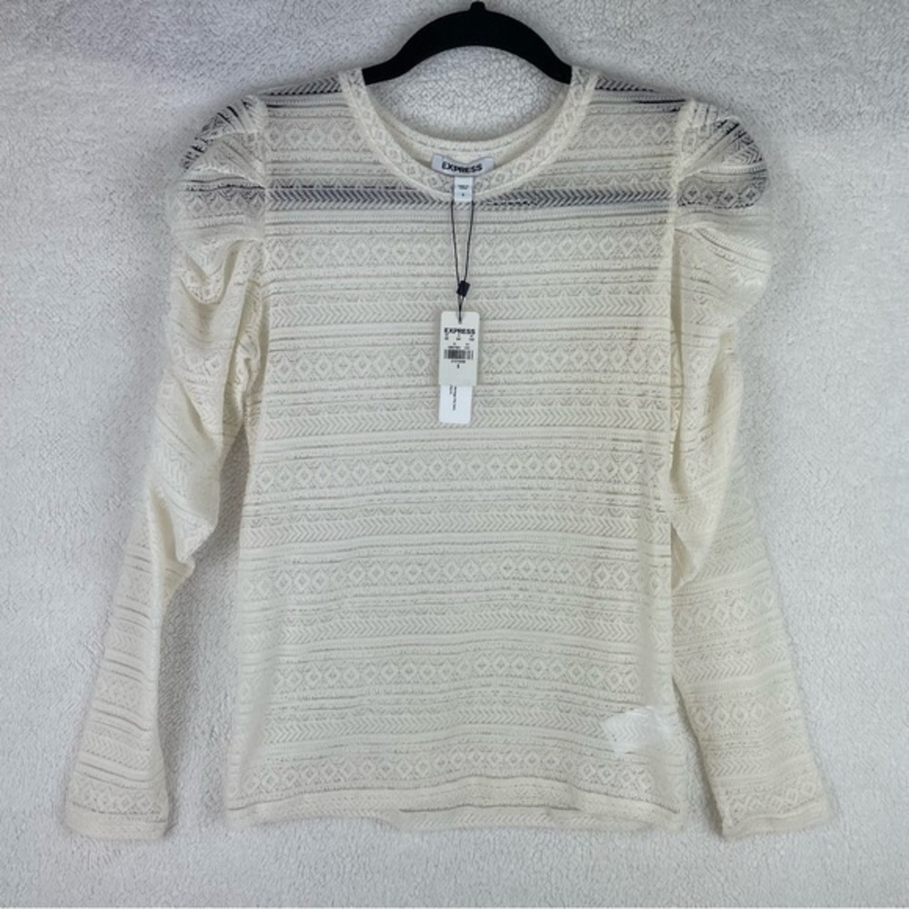 Express Cream Lace Long Sleeve Top Puff Sleeve Feminine Small NWT